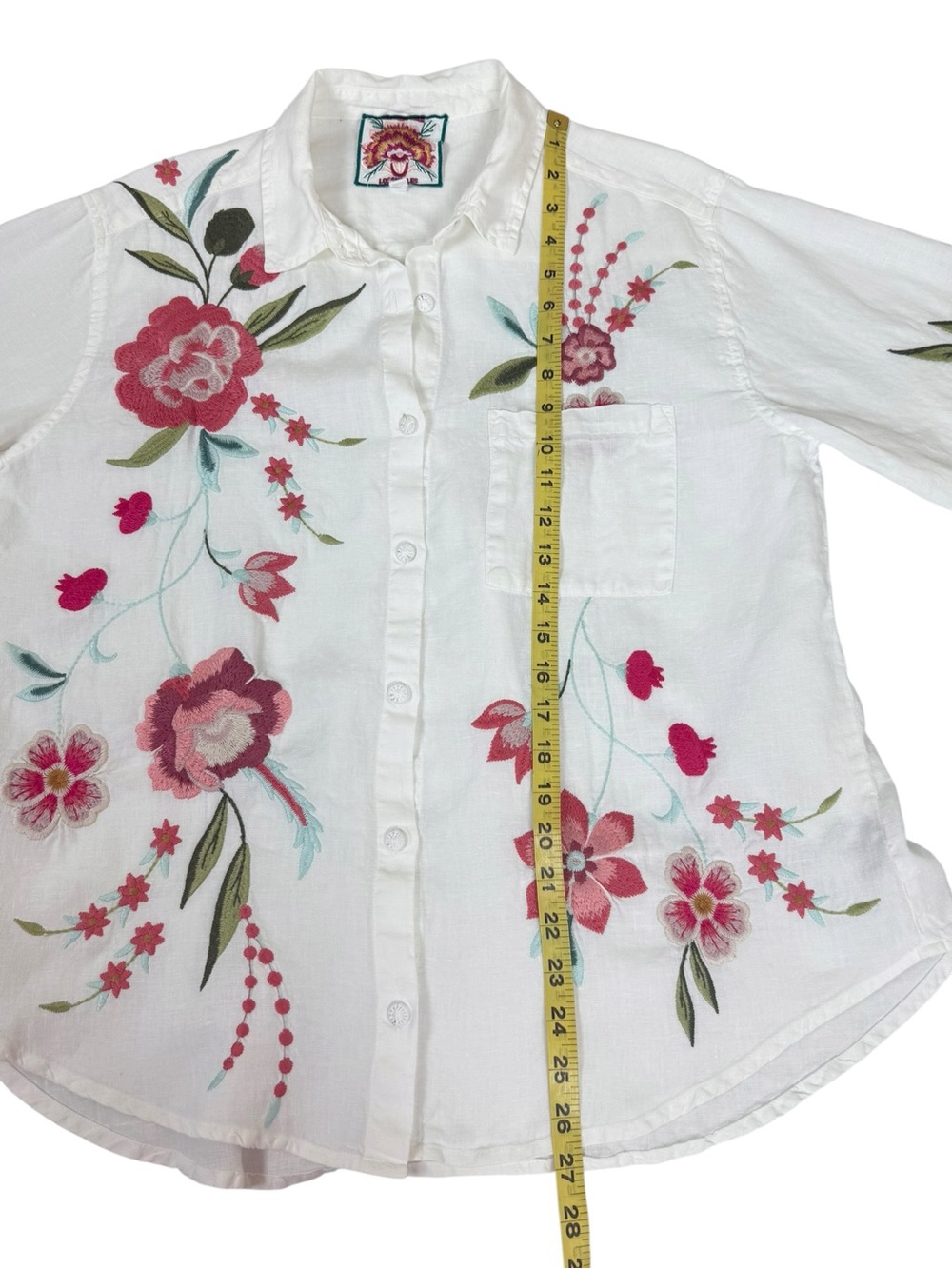 Johnny Was Oversized Nalina Weekend Tunic Linen Embroidered Soft Off White Pinks - Picture 14 of 16